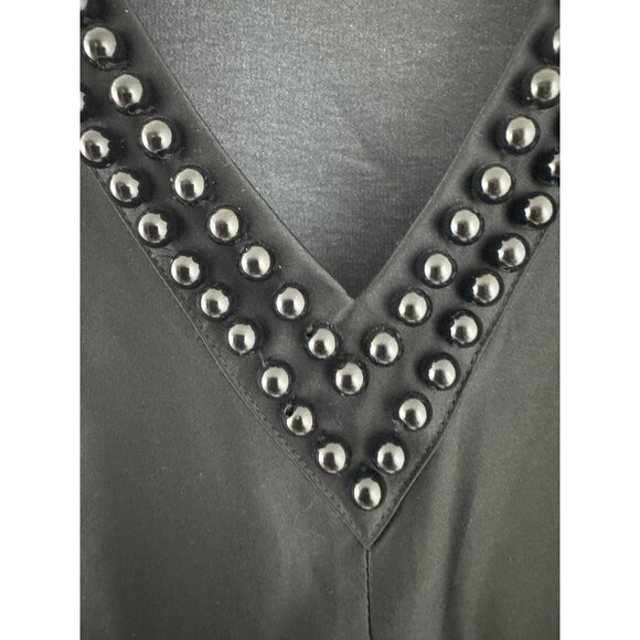 Lane Bryant Beaded V-Neck Shiny Black Long Top Blouse Size 22 3X Plus Shirt - Picture 2 of 6